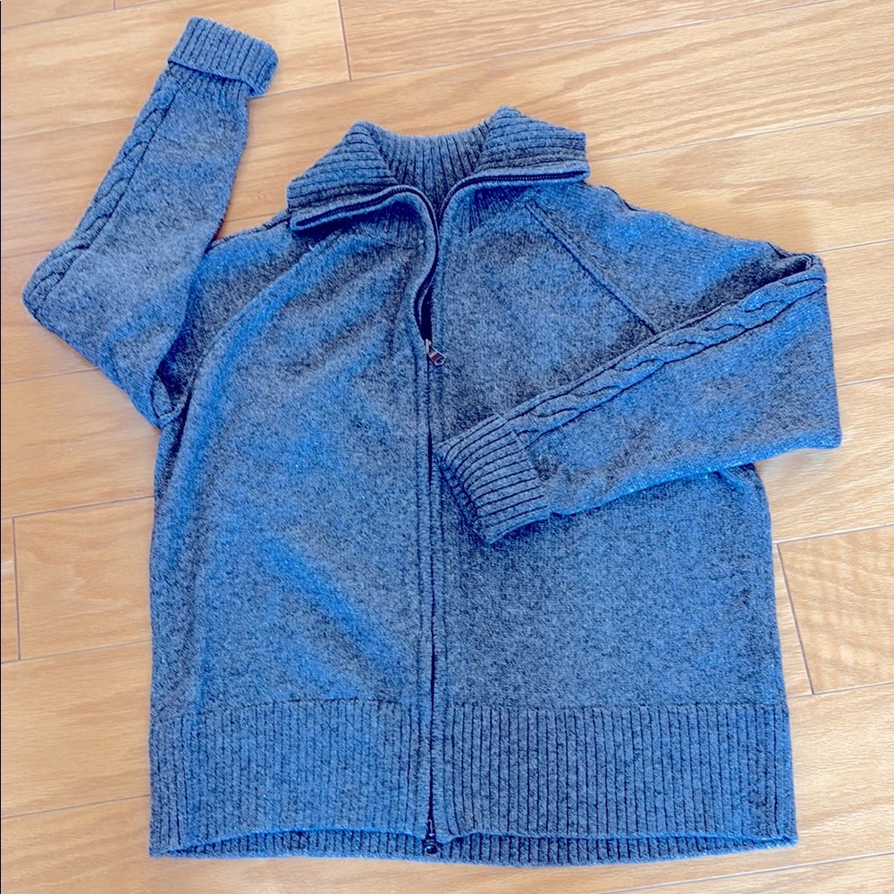Gray Zip Up Sweater with Stand-Up Collar